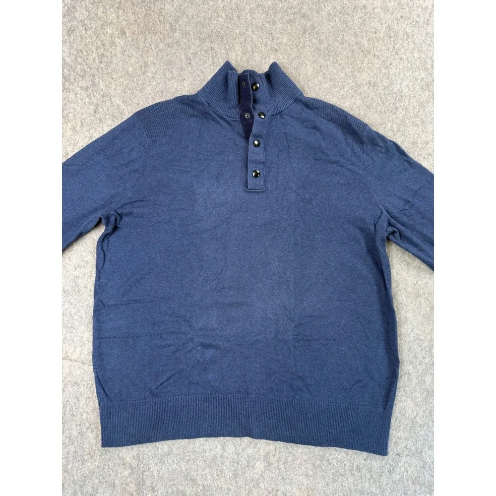 Banana Republic Sweater Men XL Blue Cotton Mock Neck Button Pullover Classic L/S